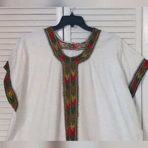Ethiopian Coffee Dress (?) Embroidered White Dress with Multicolor Accents